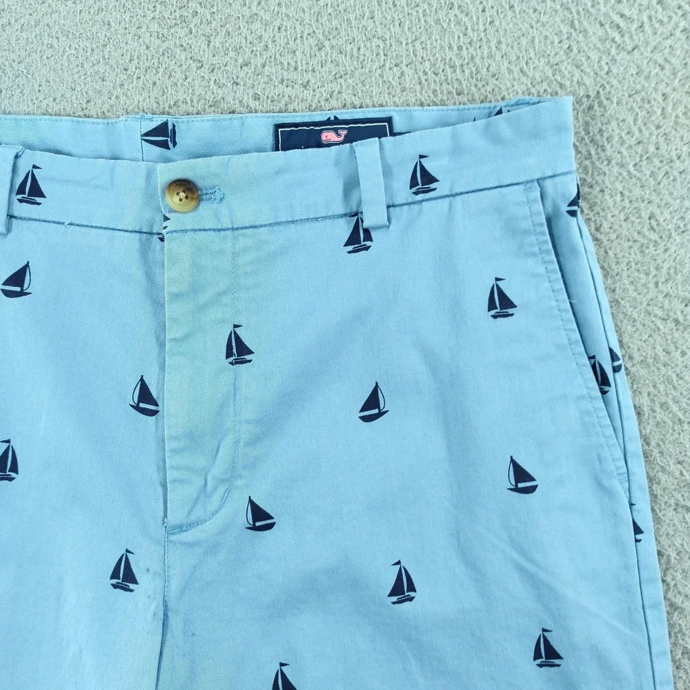 Vineyard Vines Breaker Shorts Mens 36 Light Blue 9 Inch Sailboat Chino Nautical